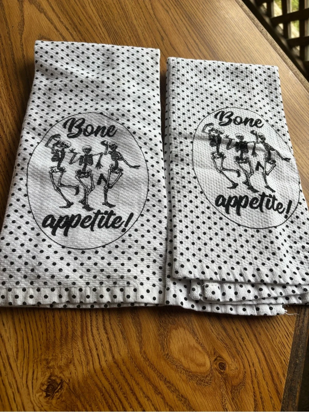 Bone Appetite! Polka Dot Kitchen Towels - Black & White NWOT